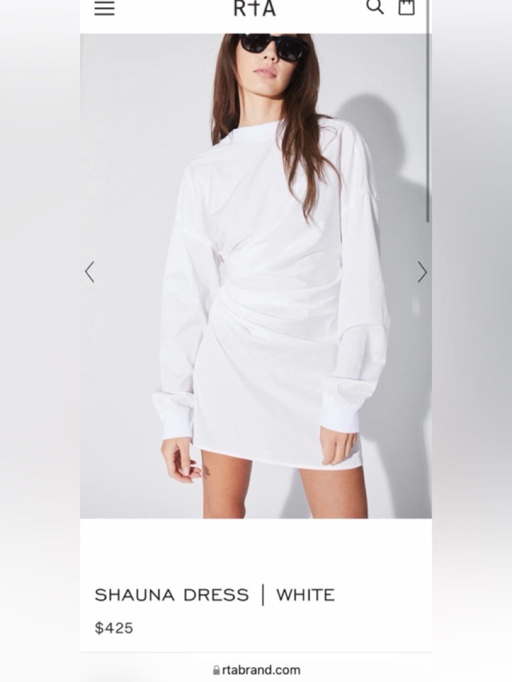 RtA Shauna Long-Sleeve Mini Dress in White